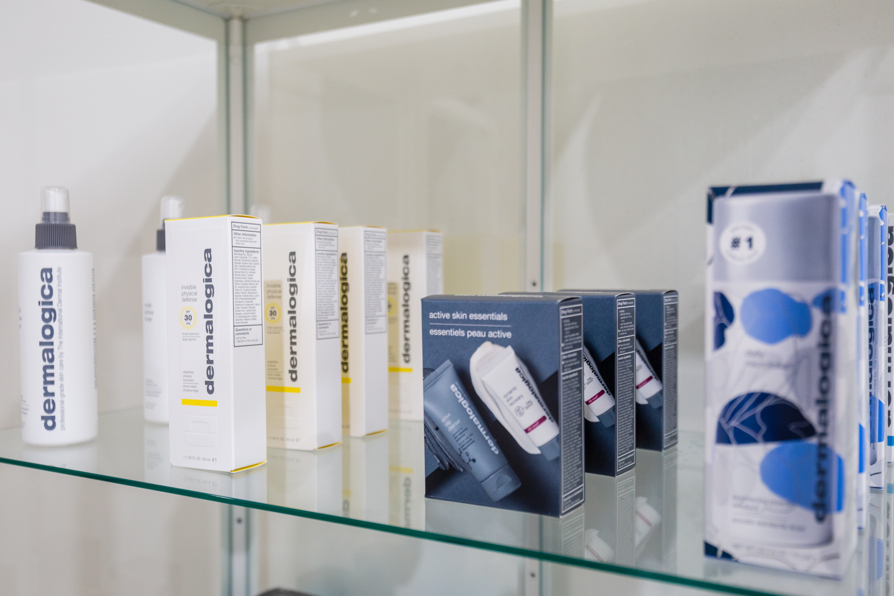 Dermalogica products displayed in shelf